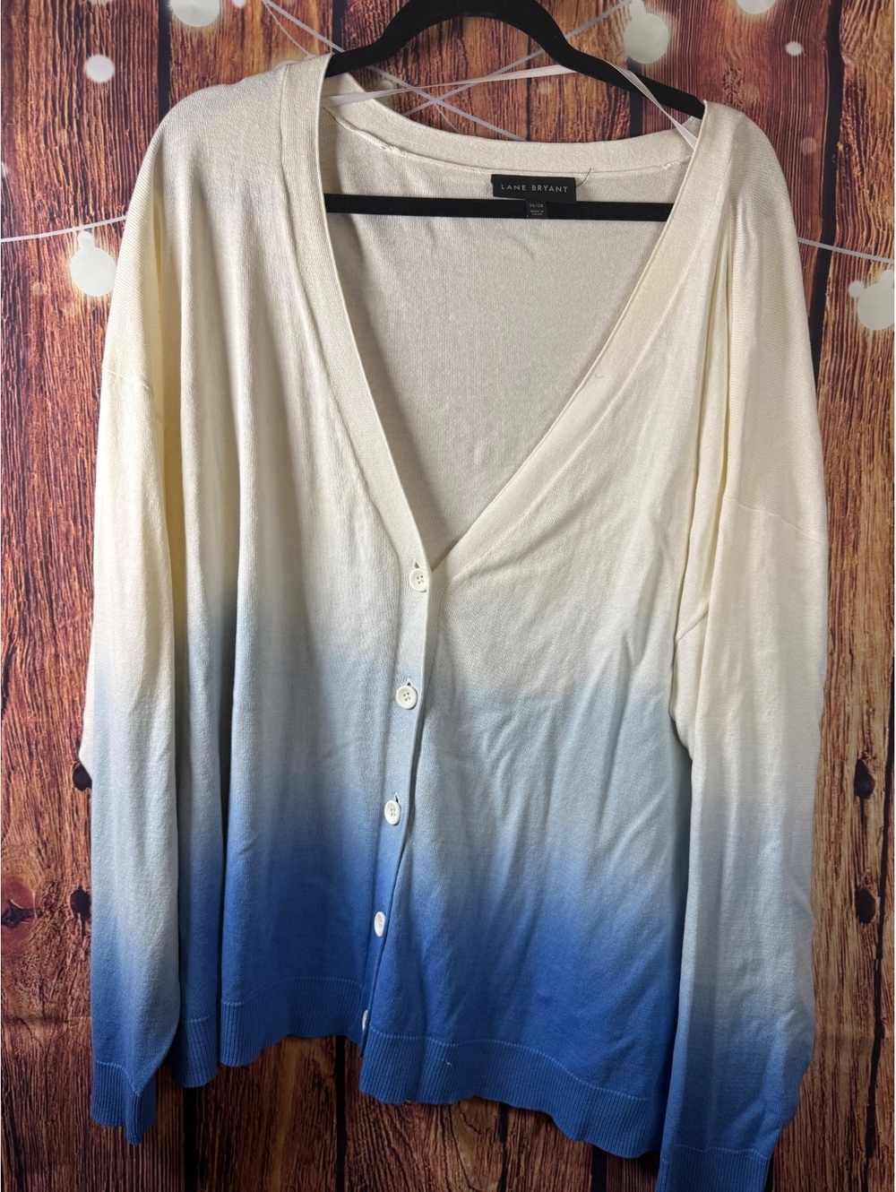 Lane Bryant White and Blue Ombre Button Front Cardigan